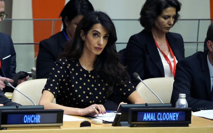 Amal Clooney of the Clooney Foundation for Justice attends the United Nations 'Arria-formula' meeting, an informal gathering of Security Council members, on April 27, 2022, in New york to discuss how the UN can support and coordinate accountability efforts for serious crimes in Ukraine. 