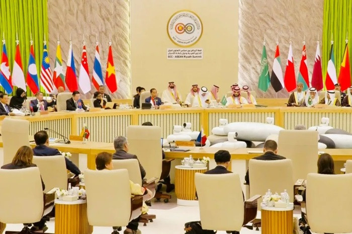 Leaders of ASEAN and the Gulf Cooperation Council (GCC) gather at a summit in the Saudi capital Riyadh on Oct. 20, 2023.