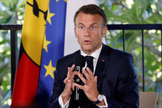 French President Emmanuel Macron speaks on May 23, 2024, during a meeting
with New Caledonia's elected officials and local representatives at the French High
Commissioner Louis Le Franc's residence in Noumea, France's Pacific territory of New
Caledonia.