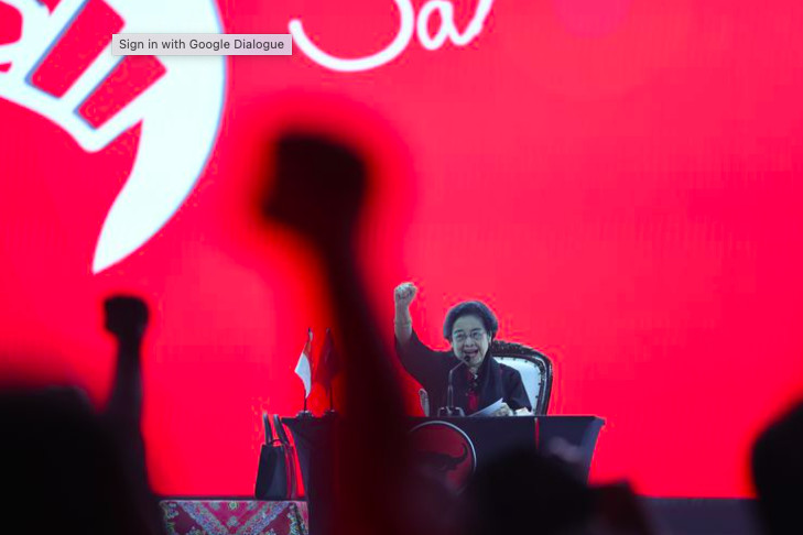 Indonesian Democratic Party of Struggle (PDI-P) chairperson Megawati Soekarnoputri delivers a speech to the party's national meeting on May 24, 2024.