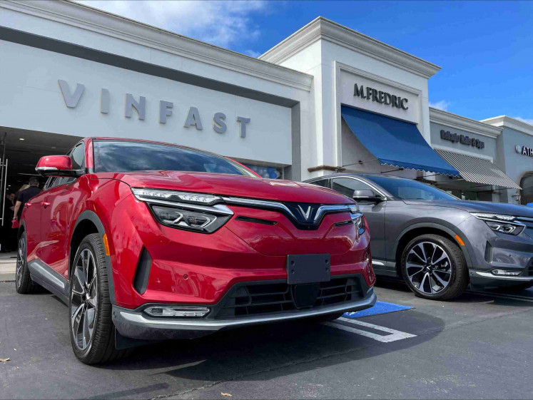 VinFast electric vehicles are parked before delivery to their first customers at a store in Los Angeles, California, US,  March 1, 2023. 