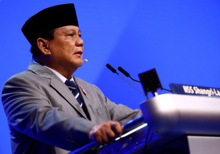 Indonesia’s Defense Minister and president-elect Prabowo Subianto speaks at the Shangri-La Dialogue in Singapore on June 1, 2024.