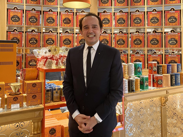 Taha Bouqdib, CEO of Bacha Coffee's parent company V3 Gourmet in Singapore, poses on May 29, 2024 at the newly opened outlet of the Marrakesh-headquartered premium coffee chain at Plaza Senayan in South Jakarta.