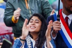Rima Hassan, candidate for the European elections on the list of La France Insoumise (LFI), attends a pro-Palestinian protest in central Paris, France, May 29, 2024.