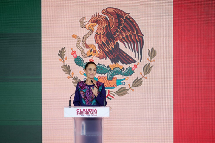 Mexico's presidential candidate for Morena party Claudia Sheinbaum talks to supporters following the results of the general election in a hotel in Mexico City, on June 3, 2024. 