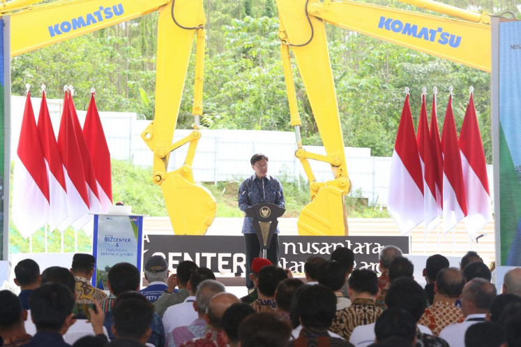 Astra director Rudy Chen delivers a speech on June 4 during the groundbreaking ceremony for the Astra Biz Center-IKN at the Nusantara Capital City (IKN) project site in East Kalimantan.