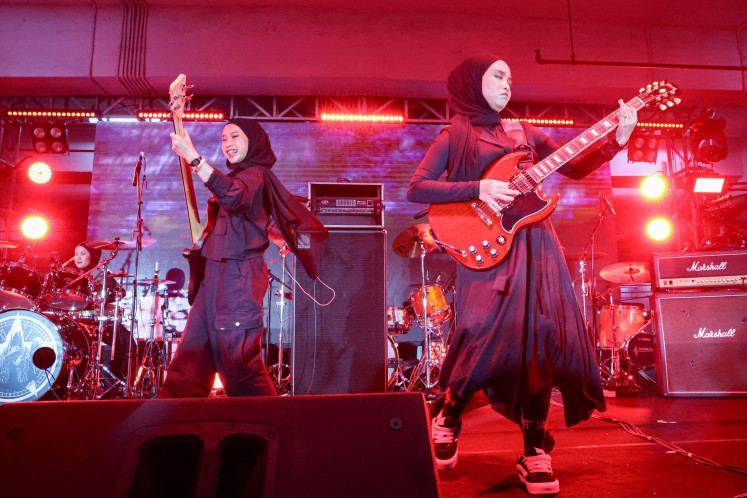 Voice of Baceprot Band performs at Soundsfest Experience in Jakarta on June 23, 2024. Heavy metal Indonesian band Voice of Baceprot (VoB) braces for biggest stage yet at the Glastonbury Festival in England.