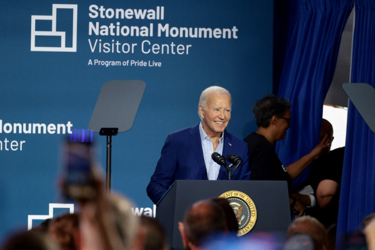 US President Joe Biden attends the Grand Opening Ceremony for the Stonewall National Monument Visitor Center hosted by Pride Live at the Stonewall National Monument Visitor Center on June 28, 2024 in New York City, US. 