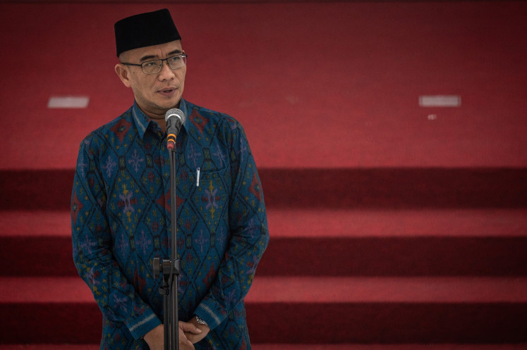 General Elections Commission (KPU) chair Hasyim Asy'ari delivers his speech during the inauguration of officials for Gorontalo Elections Commission in Jakarta on June 3, 2024.