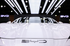 The BYD logo is seen on a car from the Chinese brand at the 45th Bangkok International Motor Show in Bangkok on March 25, 2024.