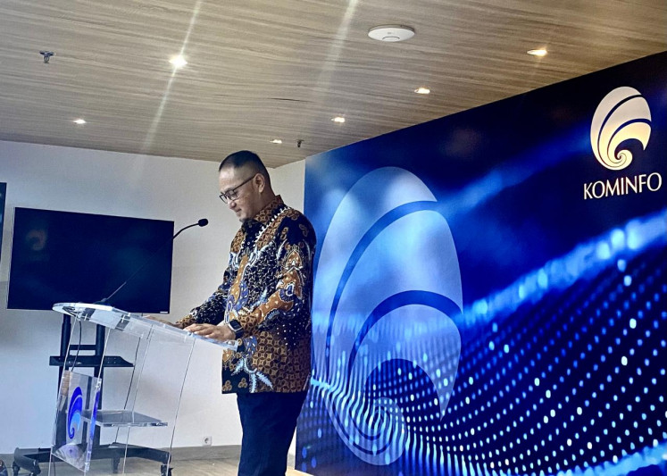 Semuel Abrijani Pangerapan announces his resignation as director general of informatics applications on July 4, 2024, at the Communications and Information Ministry in Gambir, Central Jakarta, following a ransomware attack on June 20 that crippled a temporary national data center in East Java capital Surabaya and disrupted hundreds of public services.