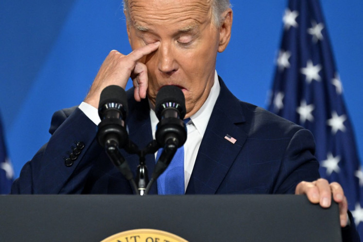 US President Joe Biden gestures as he speaks during a press conference at the close of the 75th NATO Summit at the Walter E. Washington Convention Center in Washington, DC on July 11, 2024. 