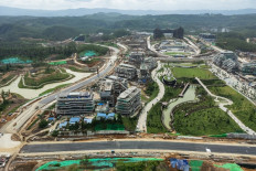 This picture taken on July 11, 2024 shows an aerial view of under-construction buildings at the future capital city of Nusantara in East Kalimantan.