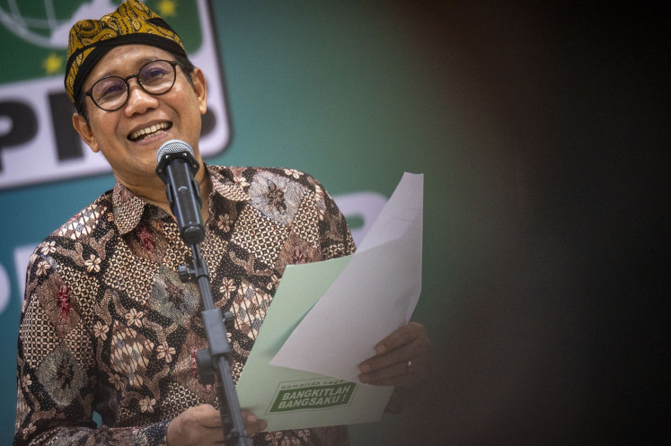 Villages, Disadvantaged Regions and Transmigration Minister Abdul Halim Iskandar, who also heads the National Awakening Party's (PKB) regional elections team, talks with reporters during a press briefing at the party's headquarters in Jakarta on June 3, 2024.