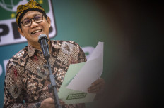 Villages, Disadvantaged Regions and Transmigration Minister Abdul Halim Iskandar, who also heads the National Awakening Party's (PKB) regional elections team, talks with reporters during a press briefing at the party's headquarters in Jakarta on June 3, 2024.
