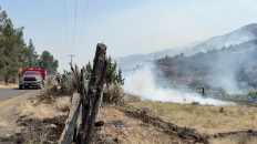 Smoke rises as firefighters work to battle the Lone Rock fire in Spray, Oregon, the United States on July 22, 2024 in this screengrab obtained from a video.