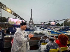 Defense Minister Prabowo Subianto, Indonesia’s next president, attends the opening ceremony of the Paris 2024 Summer Games on July 26, in this image posted to his Instagram account @prabowo on Saturday.