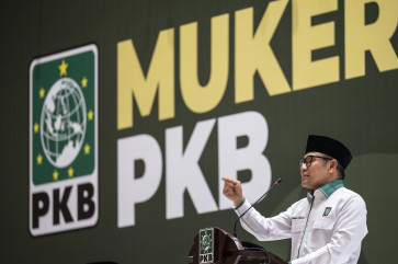 National Awakening Party (PKB) chair Muhaimin Iskandar delivers a speech during the opening ceremony of the party's national meeting in Jakarta on July 23, 2024.