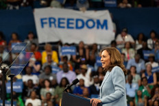 US Vice President and Democratic presidential candidate Kamala Harris speaks at a campaign event at the Georgia State Convocation Center, on July 30, 2024 in Atlanta, Georgia, US. As a battleground state that went Democratic in the 2020 election, both Harris and former President Donald Trump plan to campaign in Atlanta this week. 