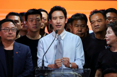 Former Move Forward Party leader Pita Limjaroenrat speaks at a press conference as former MFP MPs stand with him, after Thailand's Constitutional Court delivers its verdict on a case seeking the dissolution of the opposite group over its call for lese-majeste reform, in Bangkok, Thailand, August 7, 2024. 