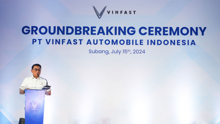 Presidential Chief of Staff Moeldoko delivers his opening speech on July 15, 2024 at the groundbreaking ceremony of Vietnamese automaker VinFast’s first assembly plant in Indonesia.