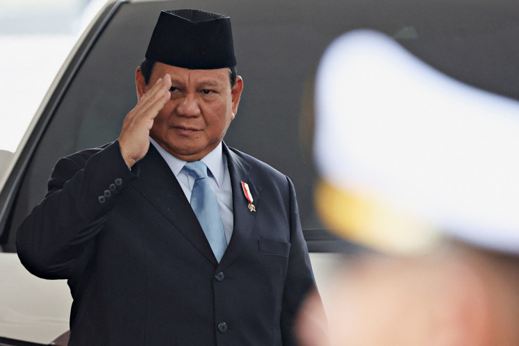 Defense Minister and president-elect Prabowo Subianto salutes on Aug. 16, 2024 while attending President Joko “Jokowi” Widodo’s  final State of the Nation Address at the Senayan legislative complex in Jakarta.