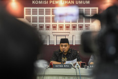 General Elections Commission (KPU) Chairman Mochammad Afifuddin talks about the implementation of the 2024 general elections on Aug. 23, 2024, at the KPU headquarters in Central Jakarta. He promises to follow the Constitutional Court rulings issued earlier this week. 