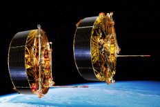 This handout photograph taken on July 16, 2000 and released on Jan. 15, 2001 by European Space Agency (ESA) shows CLUSTER-2's artist impression with real satellites in orbit. After 24 years of studying Earth's magnetic environment, the Salsa satellite is expected to disintegrate on Sept. 8 over the Pacific during a “targeted“ re-entry into the atmosphere, a final mission led by the ESA. Salsa is one of four satellites of the Cluster mission, launched in 2000 to better understand the magnetosphere, the powerful magnetic shield that protects the Earth from solar winds and without which it would not be habitable.