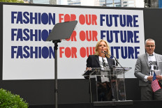 United States First Lady Jill Biden speaks during the 'Fashion For Our Future' rally to raise awareness about the importance of voting in the upcoming election, during Fashion Week in New York City, the US, on Sept. 6, 2024.