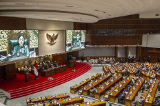 House of Representatives Speaker Puan Maharani delivers a speech during a House plenary session at the Senayan legislative complex in Jakarta on Aug. 29, 2024.