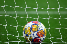 A ball is seen during training of Borussia Dortmund at Wembley Stadium in London on May 31, 2024, ahead of the German team's Champions League final match against Spanish club Real Madrid.