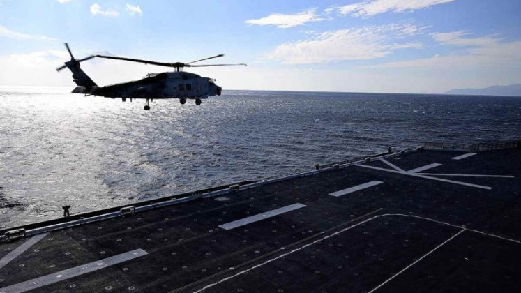 A Maritime Self-Defense Force aircraft takes part in a joint drill with the United States, Australia and India to the south of the Kanto region, Japan, in November 2022.