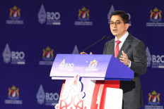 Arsjad Rasjid speaks on Nov. 13 at the Business 20 (B20) Summit under Indonesia’s 2022 Group of 20 presidency in Nusa Dua, Bali, in his capacity as then chairman of the Indonesian Chamber of Commerce and Industry (Kadin).