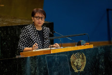 Foreign Minister Retno LP Marsudi speaks on Sept. 23, 2024 in the General Assembly Hall during the two-day Summit of the Future, held from Sept. 22 at the United Nations headquarters in New York.