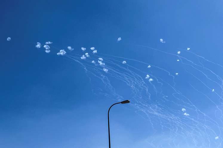 Israel's Iron Dome anti-missile defense system intercepts rockets fired from Lebanon, amid cross-border hostilities between Hezbollah and Israel, as seen from northern Israel, September 25, 2024. 