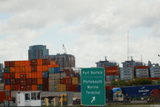 Containers are stacked at the Portsmouth Marine Terminal (PMT) as port workers from the International Longshoremen's Association (ILA) participate in a strike in Portsmouth, Virginia, US, on Oct. 2, 2024.