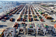 An aerial view of the Dundalk Marine Terminal  in Baltimore, Maryland, the United States on Oct. 3, 2024. Dockworkers with the International Longshoremen's Association (ILA) at 36 major ports on the East Coast and Gulf region walked off the job earlier this week, kicking off the first nationwide strike by the ILA since 1977, after the union failed to reach a contract agreement with port ownership.