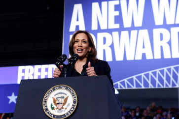Democratic presidential nominee and United States Vice President Kamala Harris delivers a speech during a campaign event at the Dort Financial Center in Flint, Michigan, the US on Oct. 4, 2024.