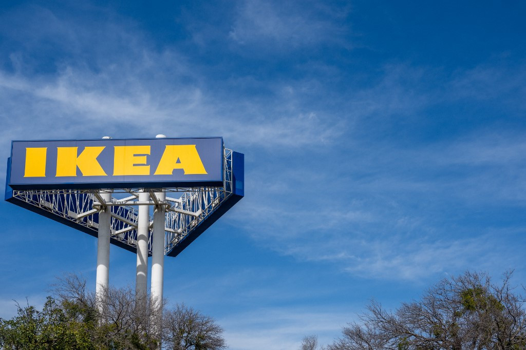 A sign for an Swedish furniture store Ikea is seen on Feb. 26, 2024 in Round Rock, Texas, the United States.