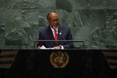 Vanuatu's Prime Minister Charlot Salwai Tabimasmas speaks during the 79th Session of the United Nations General Assembly at the United Nations headquarters in New York City on September 27, 2024. 