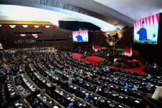 Lawmakers attend the inauguration of President Prabowo Subianto during a People's Consultative Assembly (MPR) plenary session on Oct. 20, 2024, at the Senayan legislative complex in Jakarta.