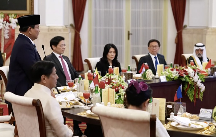 President Prabowo Subianto speaks before national and world leaders at his inauguration as the country’s eighth president on Oct. 20, 2024. A gala dinner to commemorate the occasion was held at the Presidential Palace in Jakarta that evening.