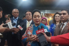 House of Representatives' Commission IV chair Siti Hediati “Titiek” Soeharto talks to the media after her appointment at the House complex in Jakarta on Oct. 22, 2024. Titiek has said she aims to accelerate agricultural programs to support President Prabowo Subianto’s target of reaching self-sufficiency in four years.