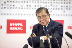 Japan's Prime Minister Shigeru Ishiba speaks to the media at the Liberal Democratic Party's (LDP) headquarters on October 27, 2024 in Tokyo, Japan. 