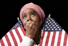 A supporter of US Vice President and Democratic presidential candidate Kamala Harris reacts during an election night event at Howard University in Washington, DC, on November 5, 2024.
