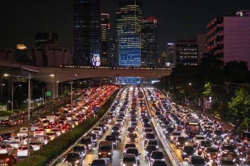 Bumper-to-bumper: Motorists wait in traffic during the evening rush hour on Nov, 6, 2024, on Jl. Gatot Subroto in Jakarta. The National Police Traffic Directorate has recorded 19.4 million motorcycles and 3.9 million cars across Greater Jakarta this month. 