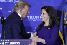 US Republican presidential hopeful and former US President Donald Trump greets US Representative Elise Stefanik (R-NY) during a campaign event in Concord, New Hampshire, on January 19, 2024. 