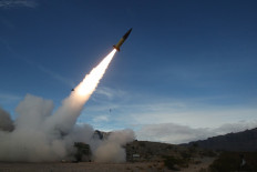 This handout photo courtesy of the US Department of Defense taken on December 14, 2021 shows the US Army conducting live fire tests of the Army Tactical Missile System (ATACMS) at the White Sands Missile Range in New Mexico. 