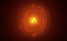 This image shows an artists impression of the star WOH G64, the first star outside our galaxy to be imaged in close-up. 