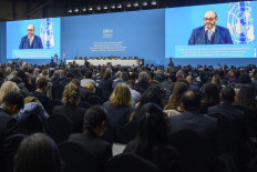 Guests listen as the fifth United Nations' Intergovernmental Negotiating Committee on Plastic Pollution (INC-5) chair Luis Vayas Valdivieso speaks on Nov. 25, 2024, during the opening of the summit in Busan, South Korea.